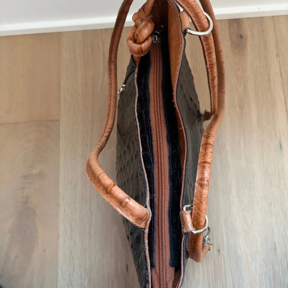 Moda In Pelle Gaia Croc Embossed Leather Convertible Backpack Shoulder Bag
